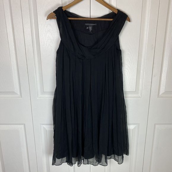 Diane von Furstenberg 4 100% Silk Dress Black Y2K Mini Swing Tulle lace Babydoll - Picture 1 of 4